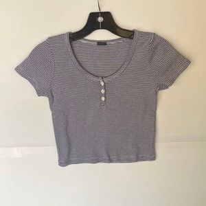 Brandy Melville Blue Gray Striped Crop Top One Size